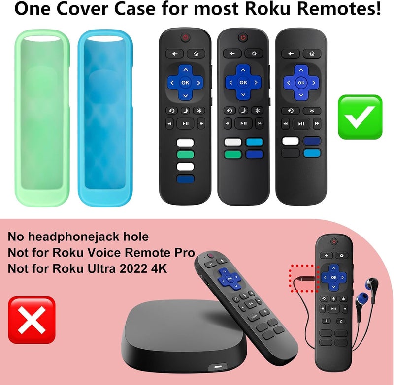 LOUTOC (2PC) Cover-Case-for-Roku-Remote, Glow-in-The-Dark Silicone Protective Sleeve Skin for Roku TV/Stick/Player Remote (Green/Blue) - Image 3